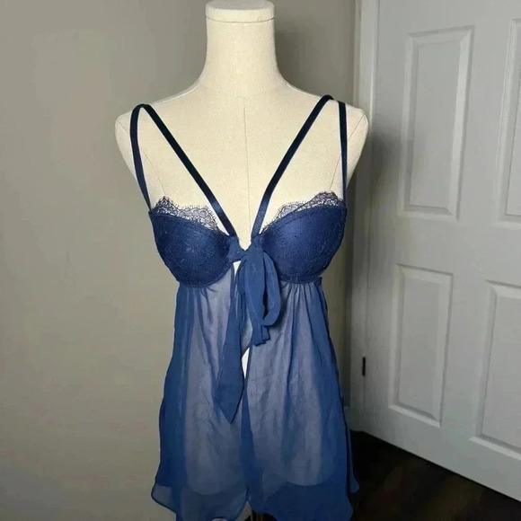 Victoria secret blue strappy lace babydoll chemise 34B - Picture 2 of 5